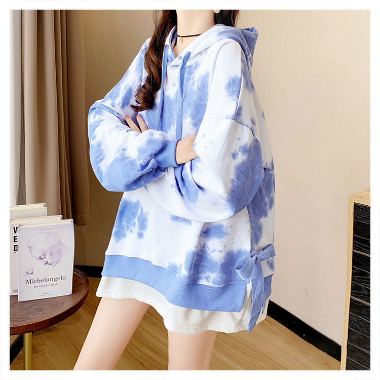 扎染渐变蓝色假两件卫衣女新春秋设计感小众韩版宽松薄款上衣详情5