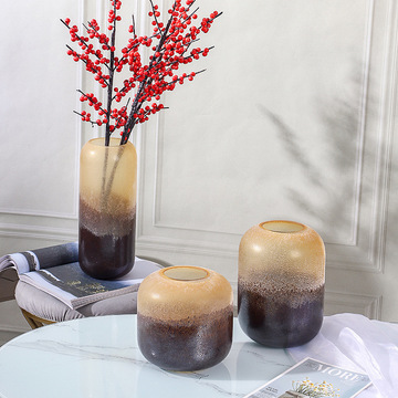 琥珀豹纹玻璃花瓶北欧风大口径花瓶桌面摆件客厅插花器水培瓶现货详情13