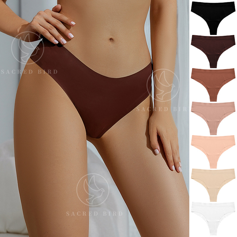 欧美大码无痕冰丝内裤女士V型腰边 一片式纯棉裆透气女士三角内裤详情2