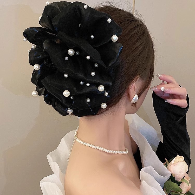 复古珍珠蝴蝶结抓夹女后脑勺简约盘发夹高级感鲨鱼夹子2024年新款详情9