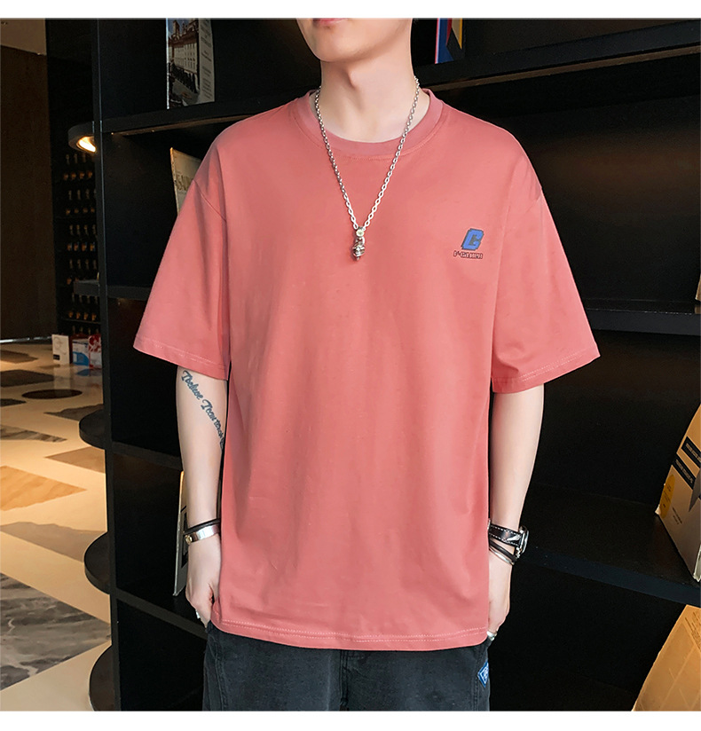 Pure cotton T-shirt for men, summer short-sleeved 2024 new Korean style five-quarter sleeve off-the-shoulder shirt, loose trendy brand short-sleeved large size pic 22
