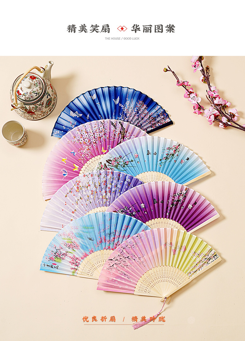 扇子折扇中国风古风流苏夏日女式舞蹈旗袍汉服折叠随身流苏小竹扇详情11