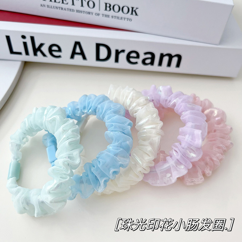 印花小肠发圈高级感少女马尾皮筋超仙网纱头绳清新糖果色发绳森系详情2