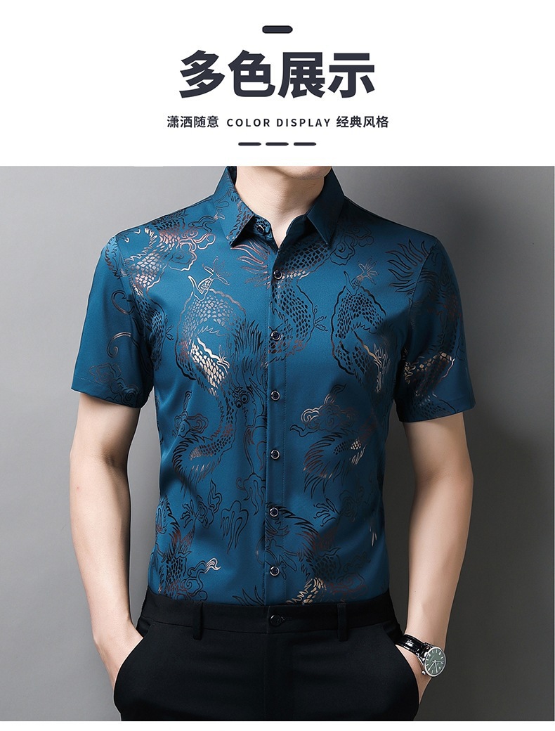 2024 verano de los hombres dragon print shirt fino estilo transpirable moda casual hielo seda fresca manga corta una pieza de reemplazo de cabello pic 13