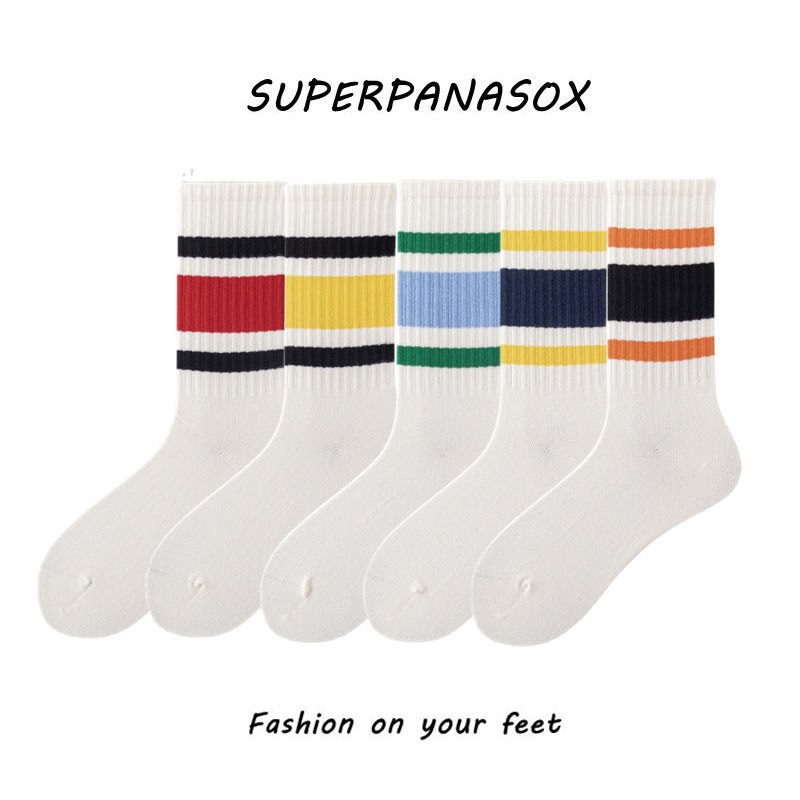 潮牌cityboy日系粗线条纹长袜男女情侣棉运动复古中筒袜子男ins潮详情5