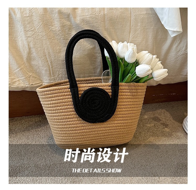 撞色棉绳编织手提包女包2023新款大容量洋气手拎包百搭托特包详情7
