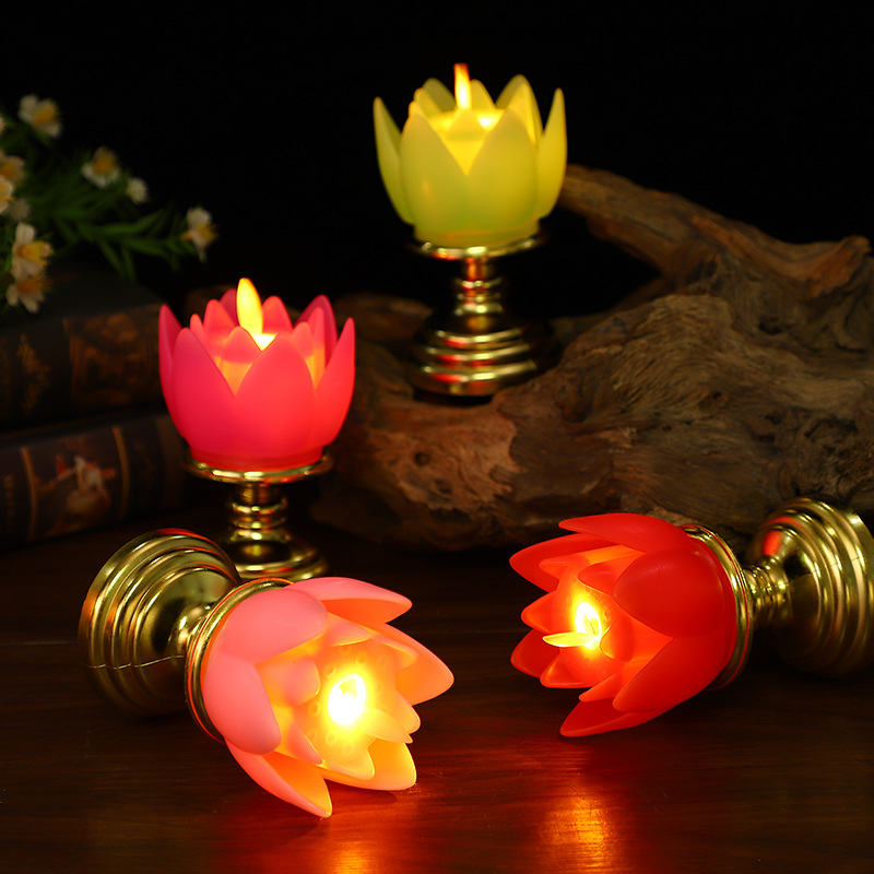LED Lotus simulation swinging Candle for Buddha Offering Lamp, new creative smokeless electronic candle for Buddhist safety, direct sales pic 3