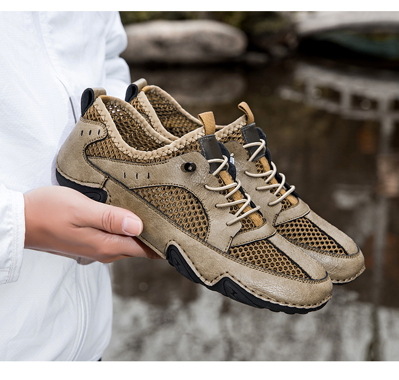 真皮牛皮跨境新款男士休闲运动鞋大码缝制透气网面鞋八爪鱼男鞋子详情18