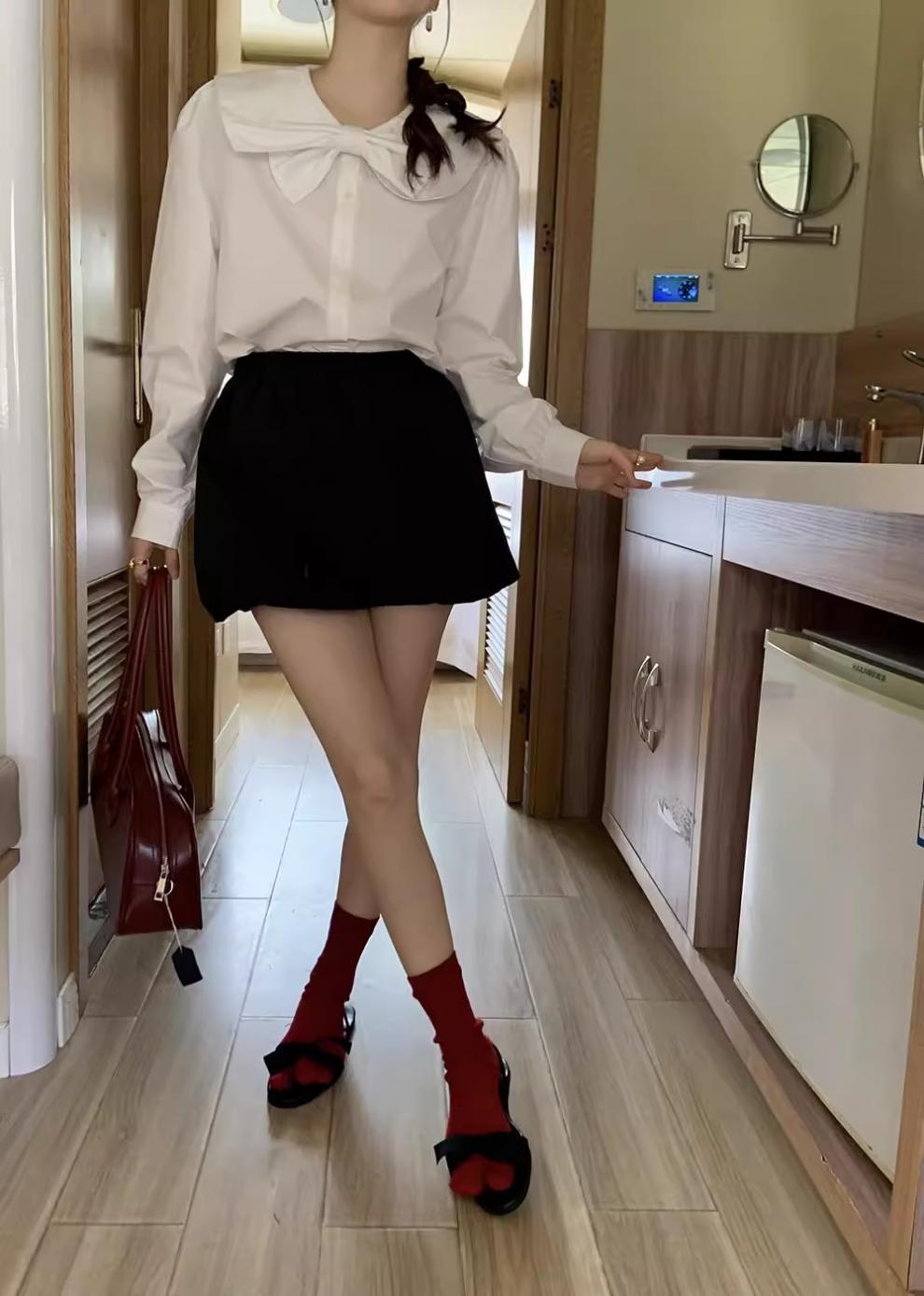 韩系设计感小众蝴蝶结娃娃领白色衬衫女2024春秋新款内搭别致上衣详情13