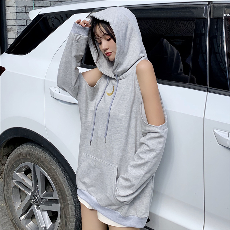 Autumn long off-the-shoulder vetiver hoodie for women, a new, laid-back and stylish loose hooded jacket pic 14