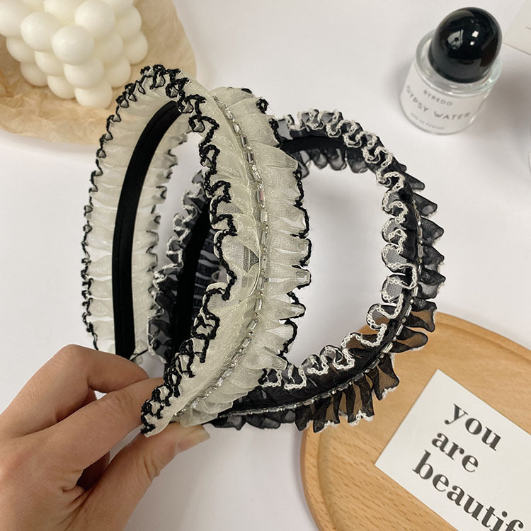 Black large intestine hair band, high-end Korean hair accessory, satin French pleated headband for washing face, high head and groin wholesale pic 31