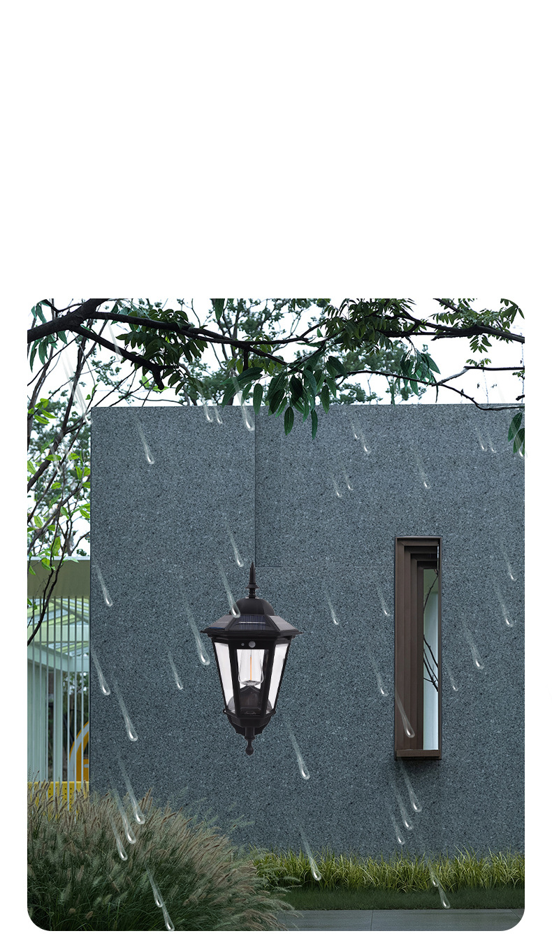 跨境复古庭院灯户外庭院氛围方形投光灯 太阳能路灯防水照明灯详情6