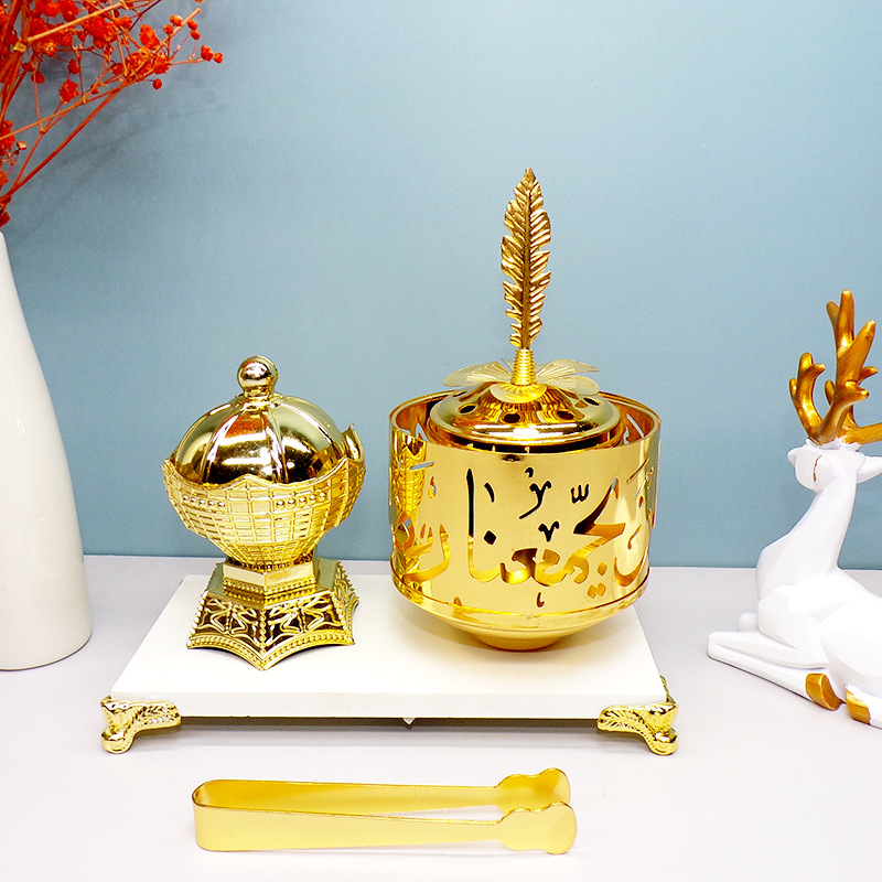 New golden creative incense burner with Middle Eastern style from a manufacturer, fashionable handicrafts and decorative items pic 5