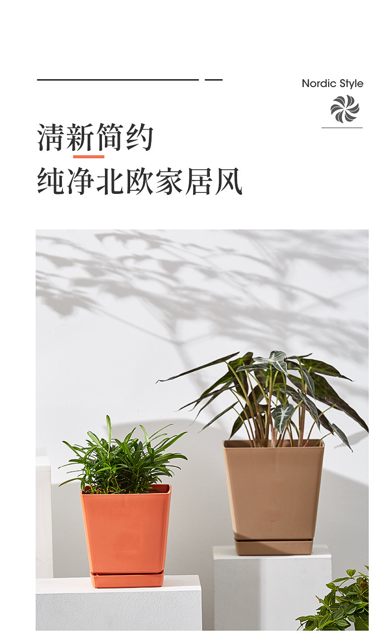多肉盆小方盆塑料树脂小号桌面懒人花盆家用多肉植物花盆带底托详情7