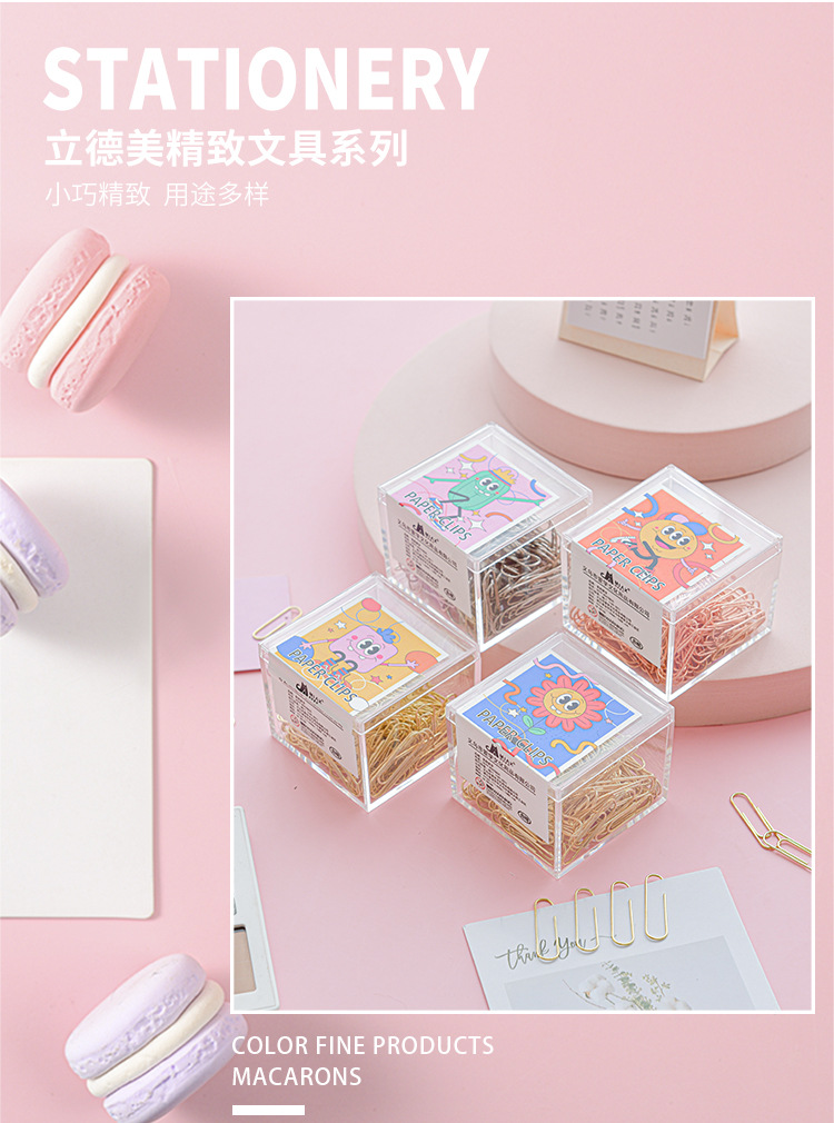 Creative cartoon box paperclip, 28mm metal paper clip, small binding, rose gold paperclip pic 6