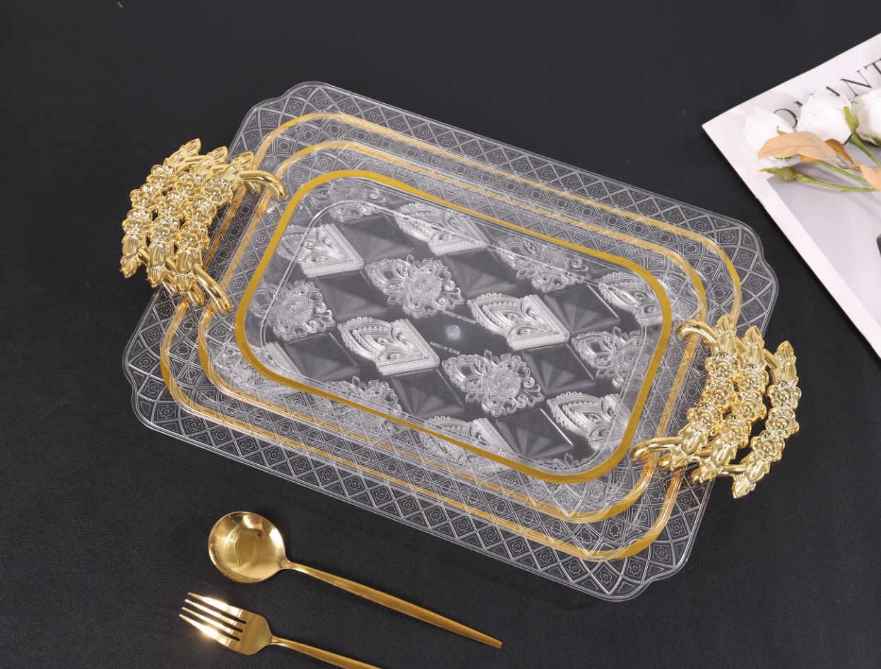 Amber transparent tray, round dining tea tray, coffee table, cups, tea cups and water cups, home living room dinner plate set pic 9