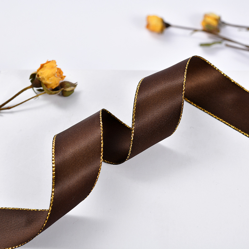 En stock doble lado de oro borde de plata cinta de poliéster cinta de festival caja de regalo de moda decoración de ropa cinta de embalaje de flores pic 7