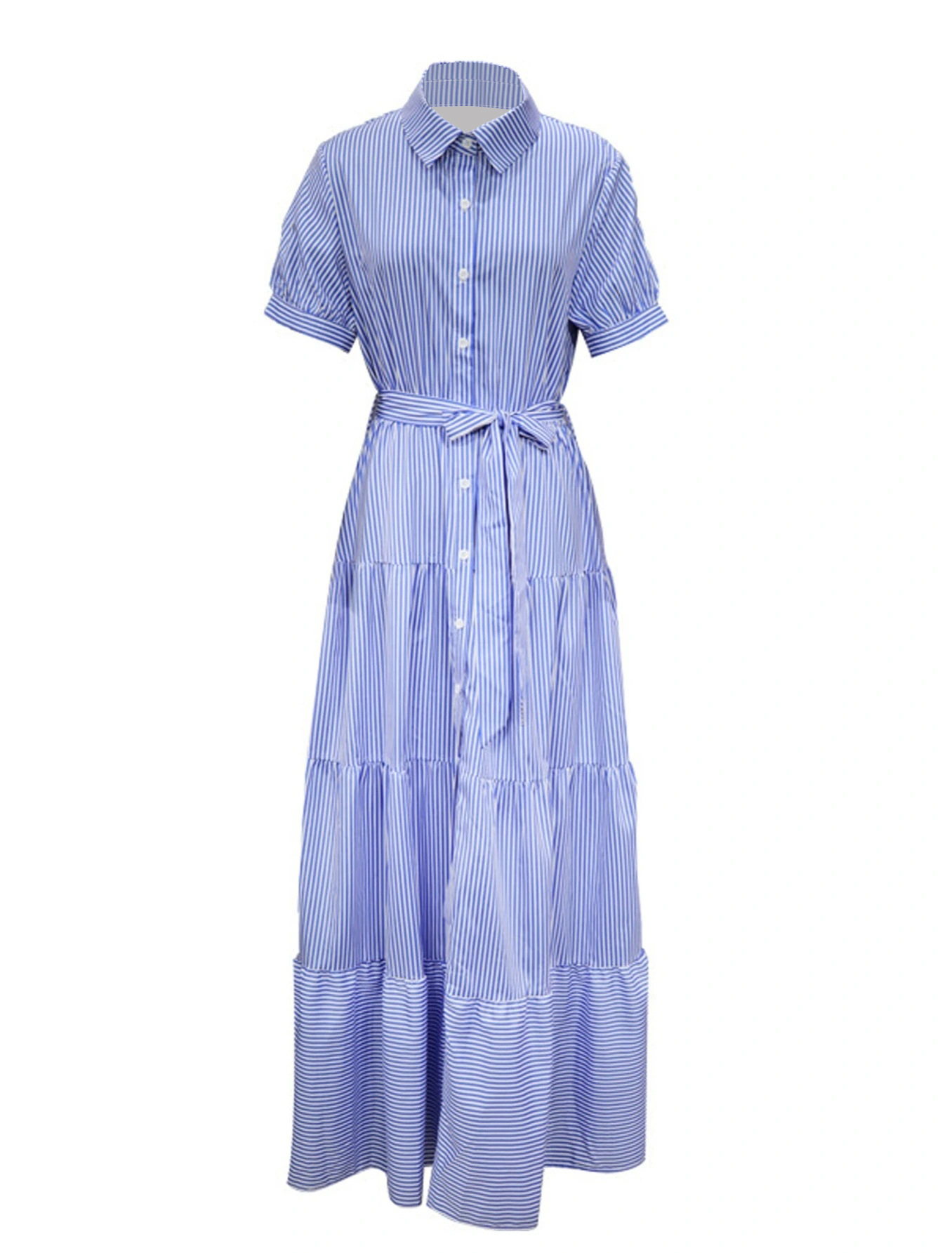 FD492 in stock 2024 Cross-border new Amazon fashion striped short-sleeved loose mid-length dress pic 39