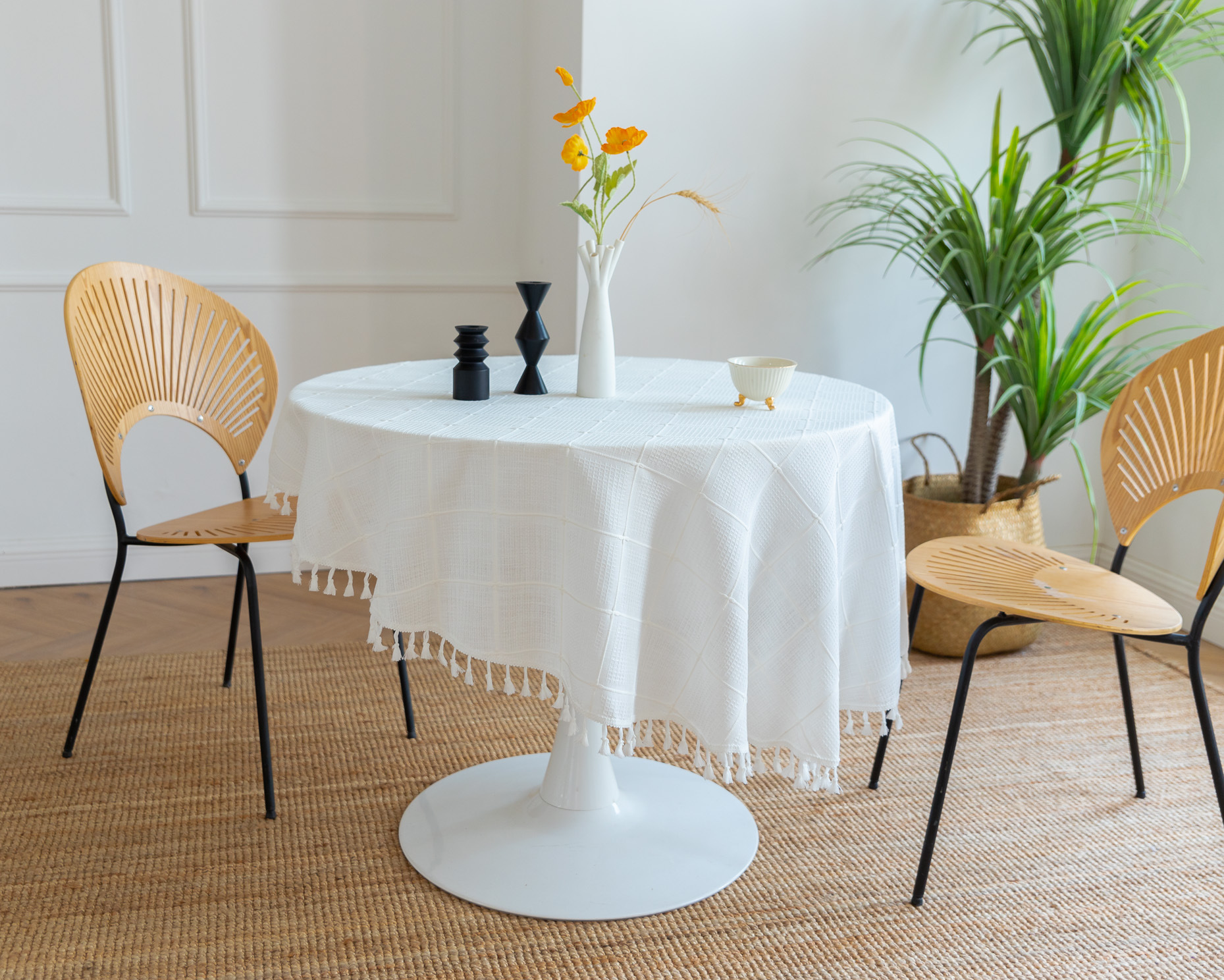 Cross-border new embroidered checkered decorative items, home tablecloths, Japanese solid color, American thickened table cushions pic 19