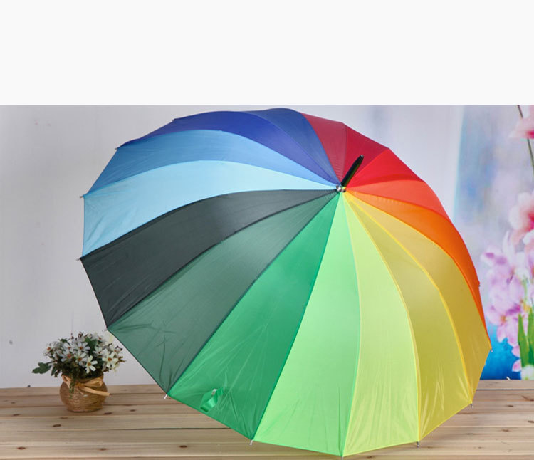 Factory direct sales: 16-bone gradient color straight pole rainbow umbrella, automatic long-handled windproof umbrella, creative advertising umbrella pic 15