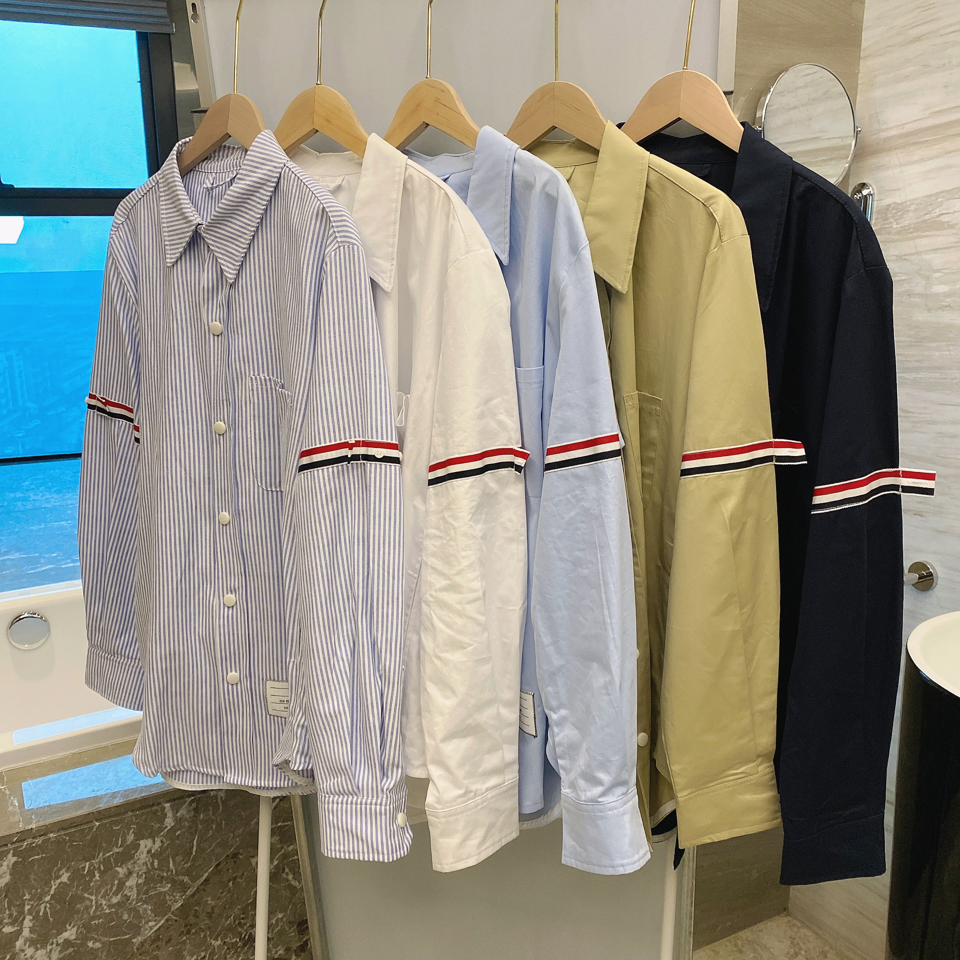 TB casual trendy brand poplin slim-fit solid white shirts for men and women, Oxford fabric shirts for women with long sleeves pic 102