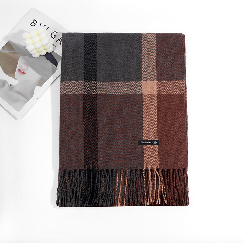 格子秋冬季围脖女韩系2023围巾披肩女新款简约加厚保暖仿羊绒围巾详情23