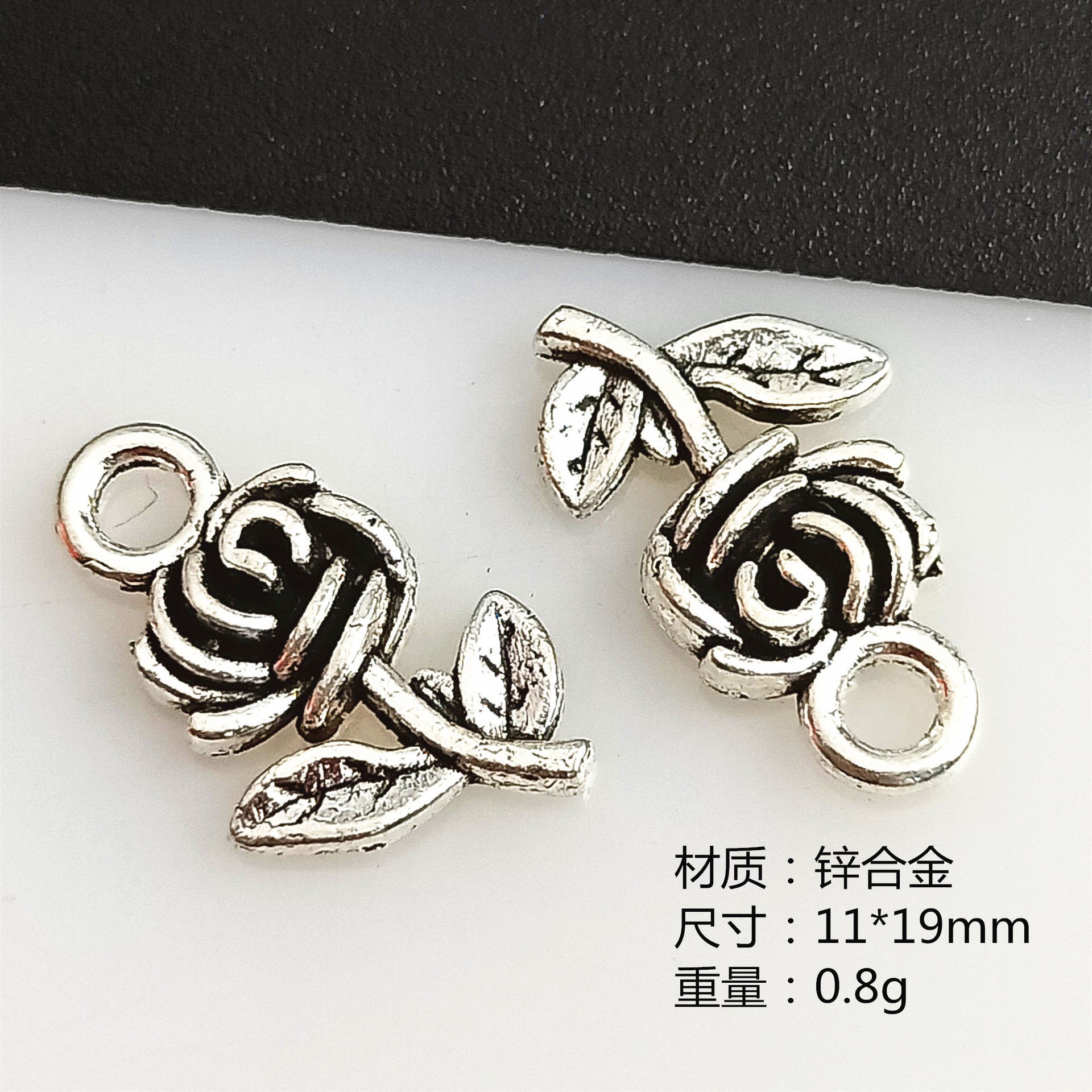 Wholesale of 11*19mm rose diy creative necklaces, bracelets, earrings, plant pendants, alloy jewelry accessories pic 2