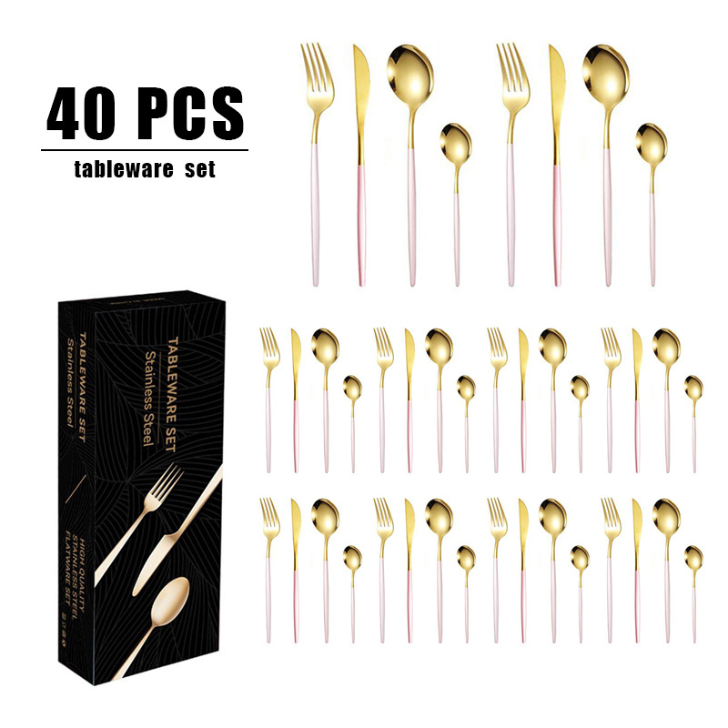 跨境热销不锈钢刀叉勺套装40件套餐具套装礼盒装西餐家用牛排刀叉详情11