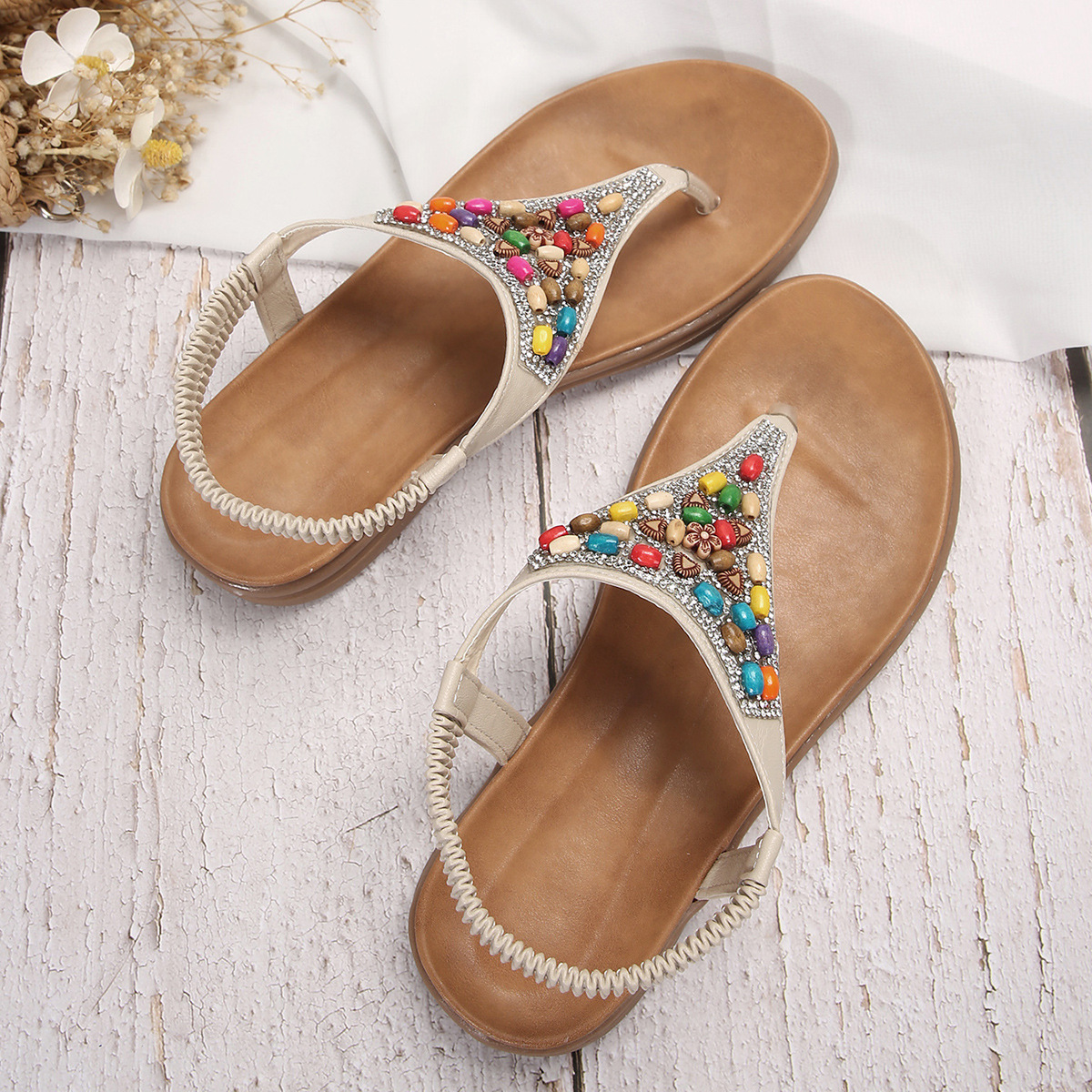 凉鞋女2024新款女鞋夏韩版夹脚平底学生凉鞋女式套脚松紧罗马鞋女详情7