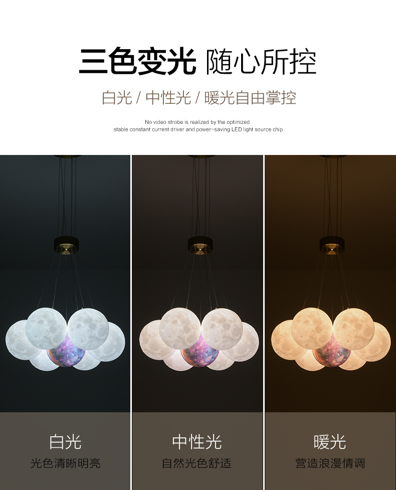 泡泡灯客厅魔豆吊灯现代餐厅卧室灯设计师创意大气星球吊灯月球灯详情2