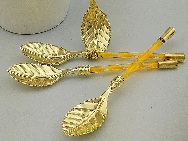 Creative tableware, retro crystal handle, leaf-shaped coffee spoon, premium spoon, small blender, bronze spoon JY46 pic 41