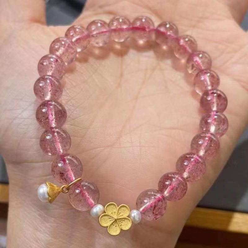 Strawberry crystal and pink crystal double combination bracelet Hanging Good Fortune brand natural strawberry crystal jewelry pic 3