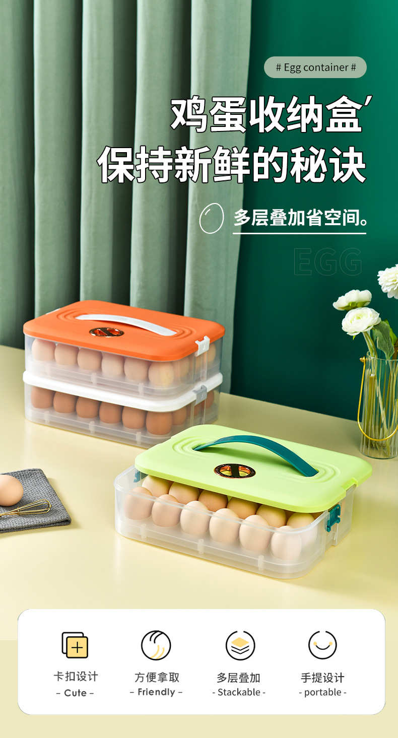 Portable household refrigerator egg box, 24 pieces, duck egg preservation box, multi-functional plastic storage box with snap-on pic 1