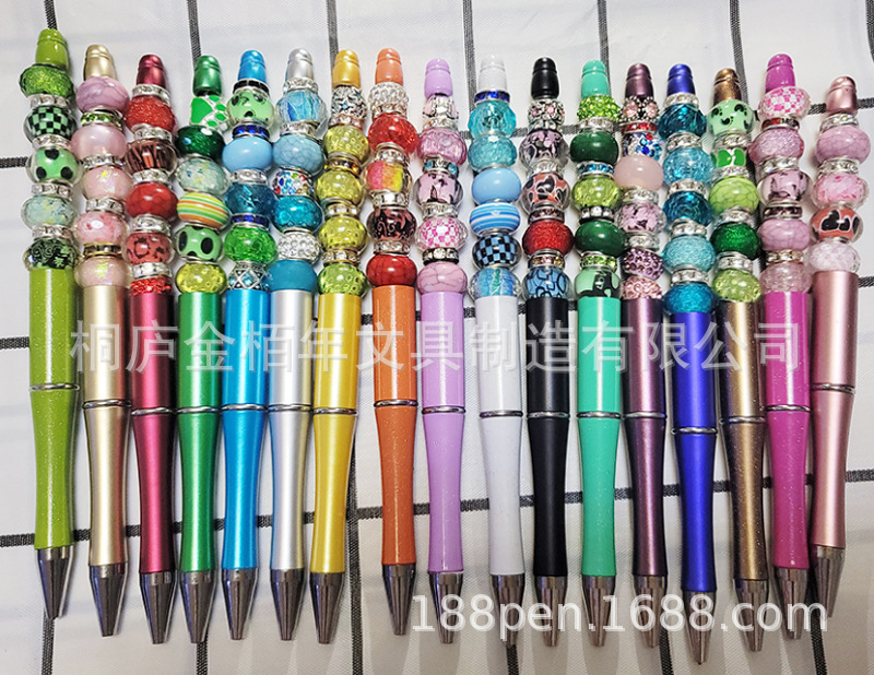 Wholesale of bead pens in stock, diy creative plastic bead ballpoint pens, UV electroplated bead pens, three-color gradient bead pens pic 20