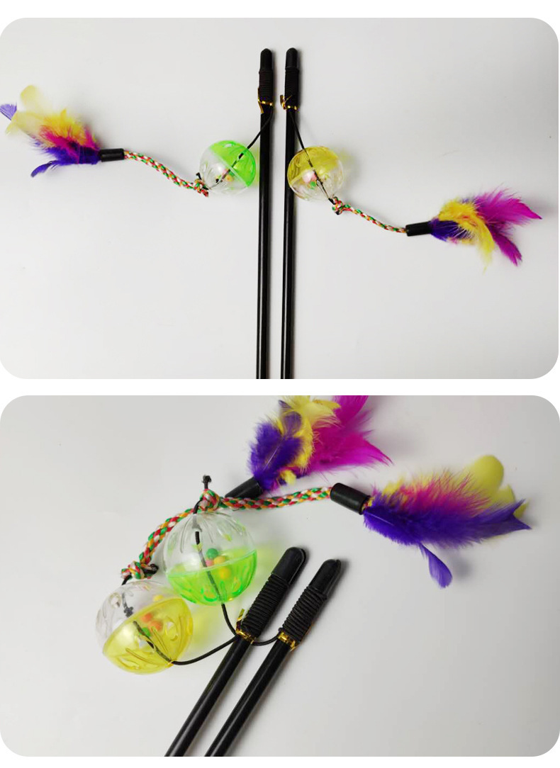 Colorful feather bell cat toys, plastic hollow bell balls, fishing rods, cat toys, pet interactive cat toys pic 9