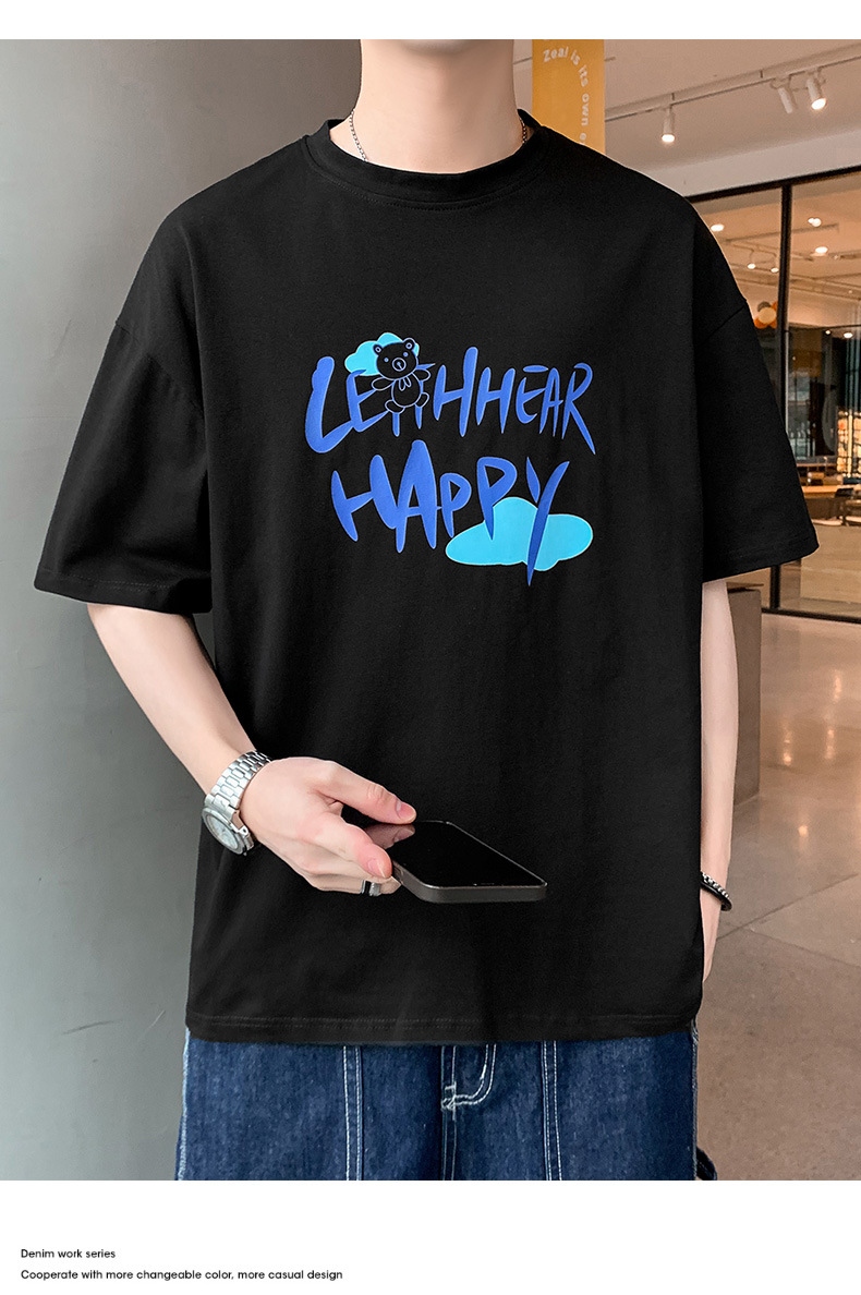 潮牌男士T恤爆款短袖男T恤2023夏季新款韩版男圆领简约宽松男装上详情17