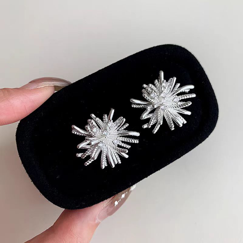 Exquisite zircon dandelion flower stud earrings with a light luxury and high-end feel, Korean exquisite earrings, retro light luxury earrings for women pic 15