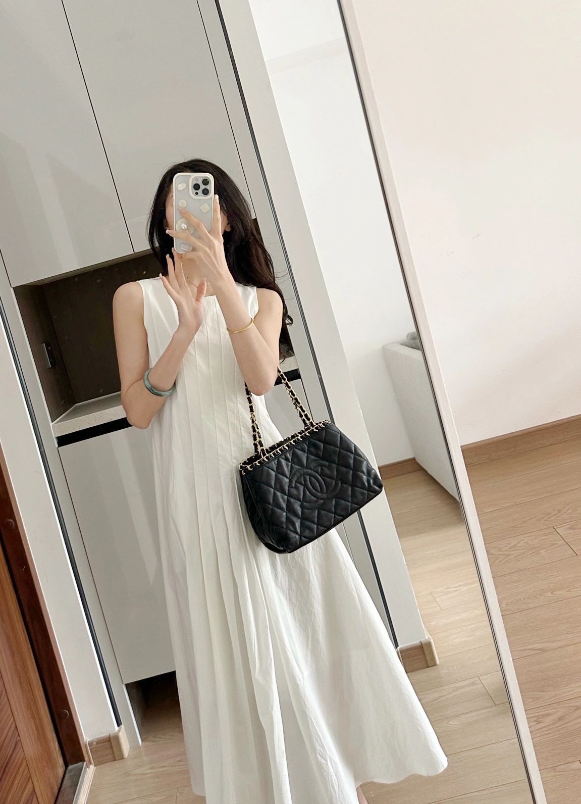 白色背心连衣裙女2024春夏新款韩版法式无袖收腰赫本风吊带长裙子详情8