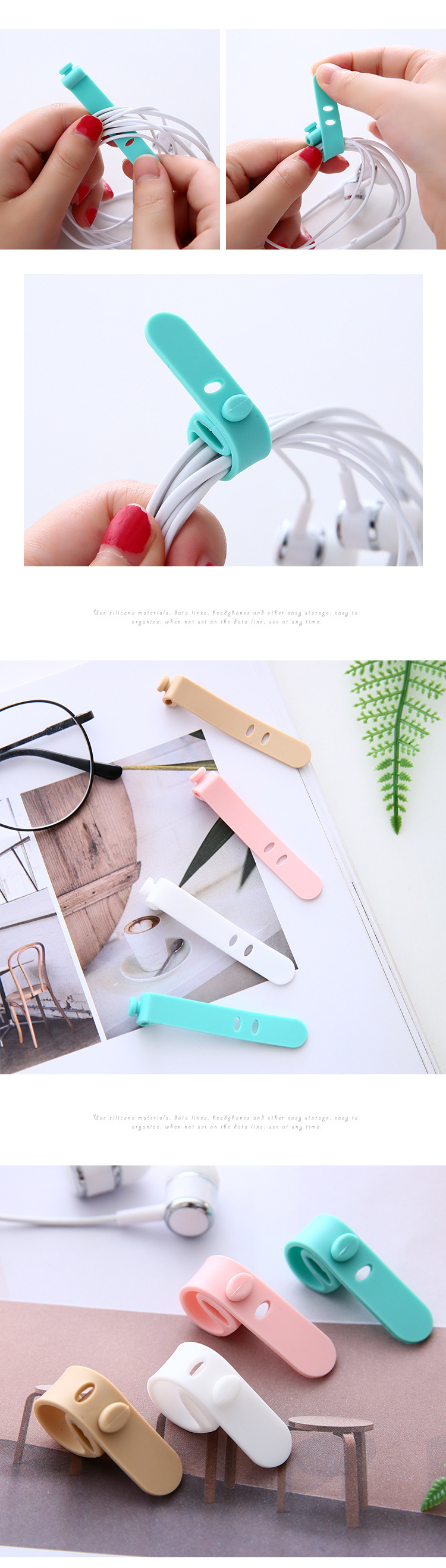 4 Silicone rubber straps, cable organizer, anti-loss earphone charging cable, binding strap, storage button, data cable winding pic 4
