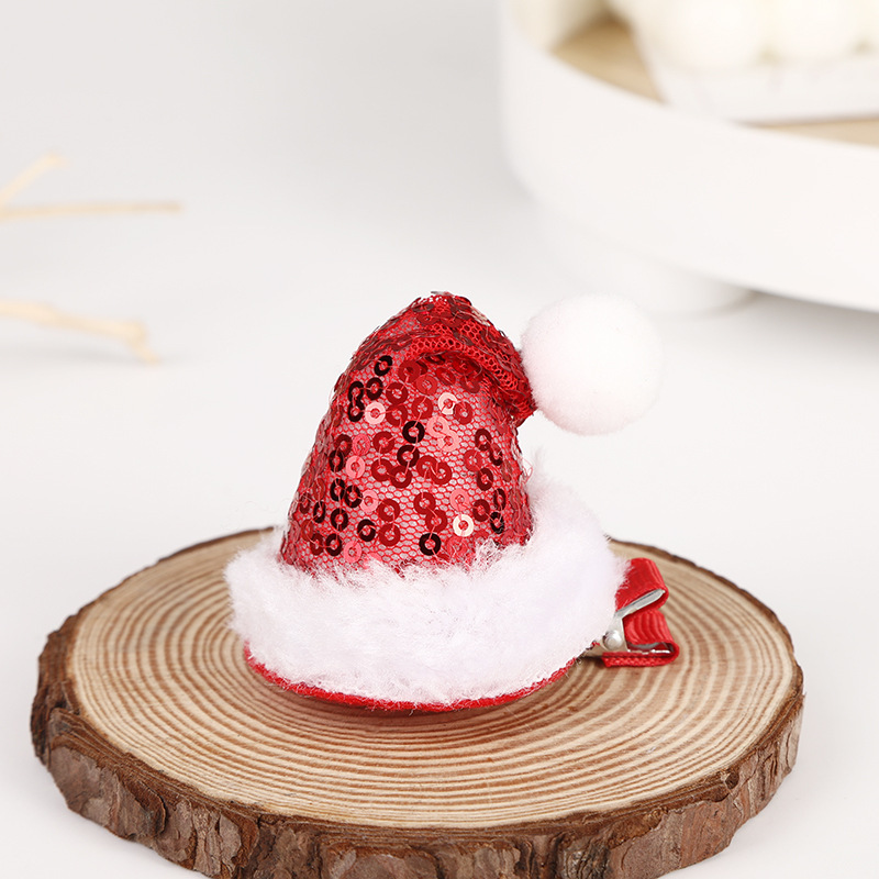 New Christmas holiday dog hat headwear, cute handcrafted snow-white round hat pet hair clip pic 6
