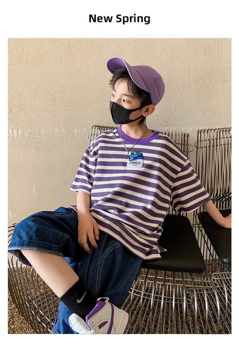 The 2022 new summer collection for Big kids, a striped short-sleeved two-piece set, is cool, fashionable and trendy pic 5
