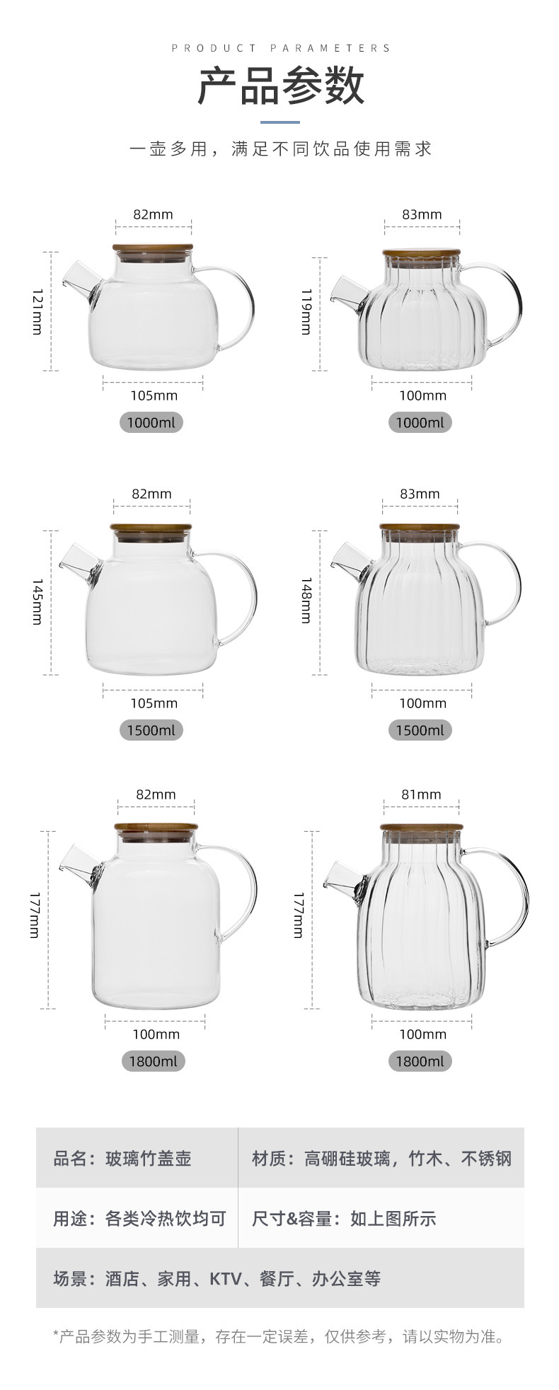 冷水壶玻璃耐高温家用新中式煮茶壶大容量竹盖花茶壶高颜值凉水壶详情13