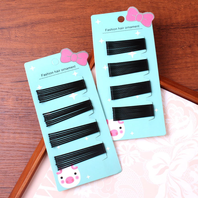 韩国精致新款发饰黑色简约碎发夹百搭波浪一字夹套装刘海边夹批发详情3