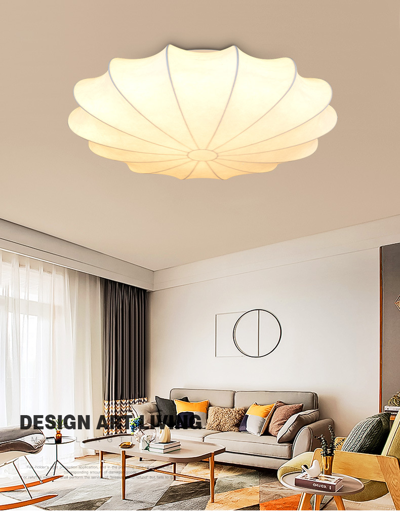 Japanese-style imitation silk ceiling lamps, Nordic living room lighting fixtures, modern and simple bedroom lamps, personalized and artistic round ceiling lamps pic 17