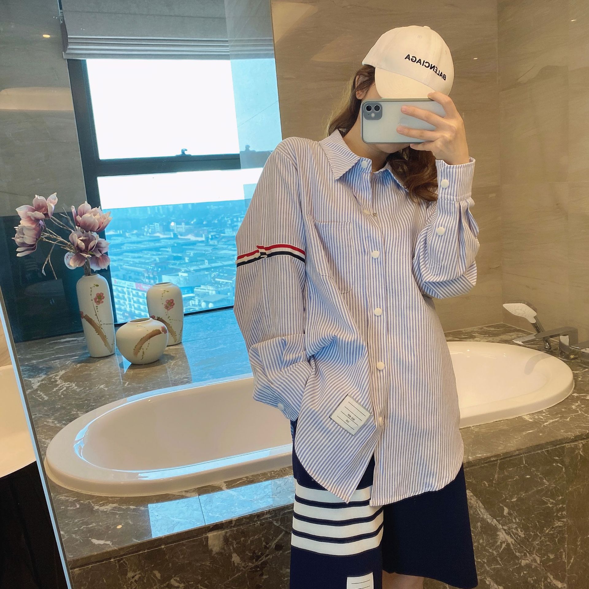 TB casual trendy brand poplin slim-fit solid white shirts for men and women, Oxford fabric shirts for women with long sleeves pic 46