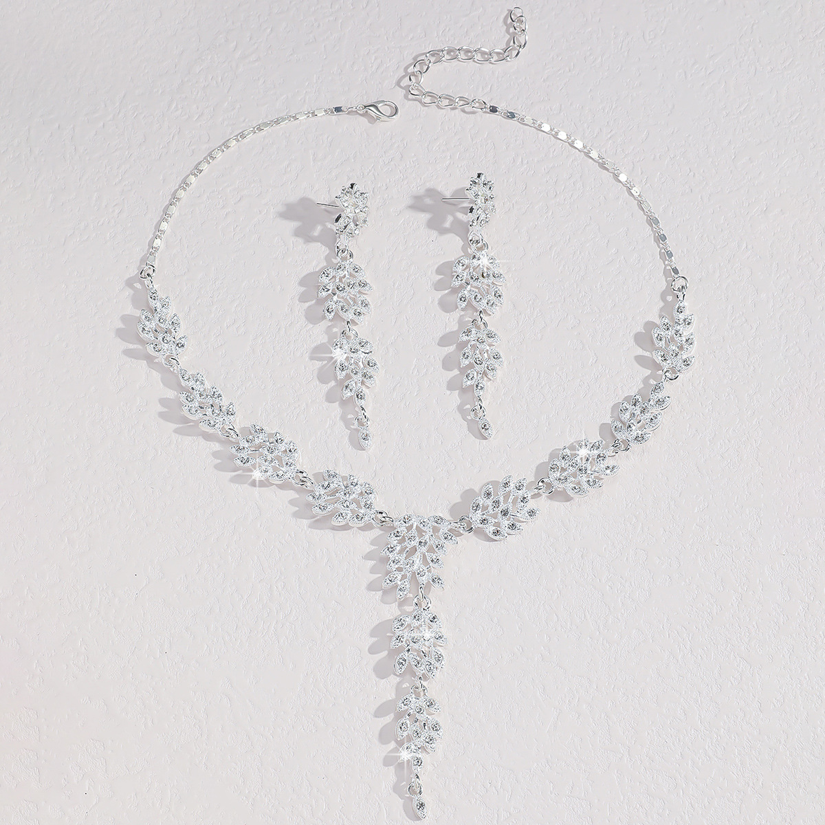 Classic, fashionable and trendy accessories: Wheat ear fashion, creative diamond-encrusted necklace, earrings, two sets of fashionable wedding accessories for women pic 19