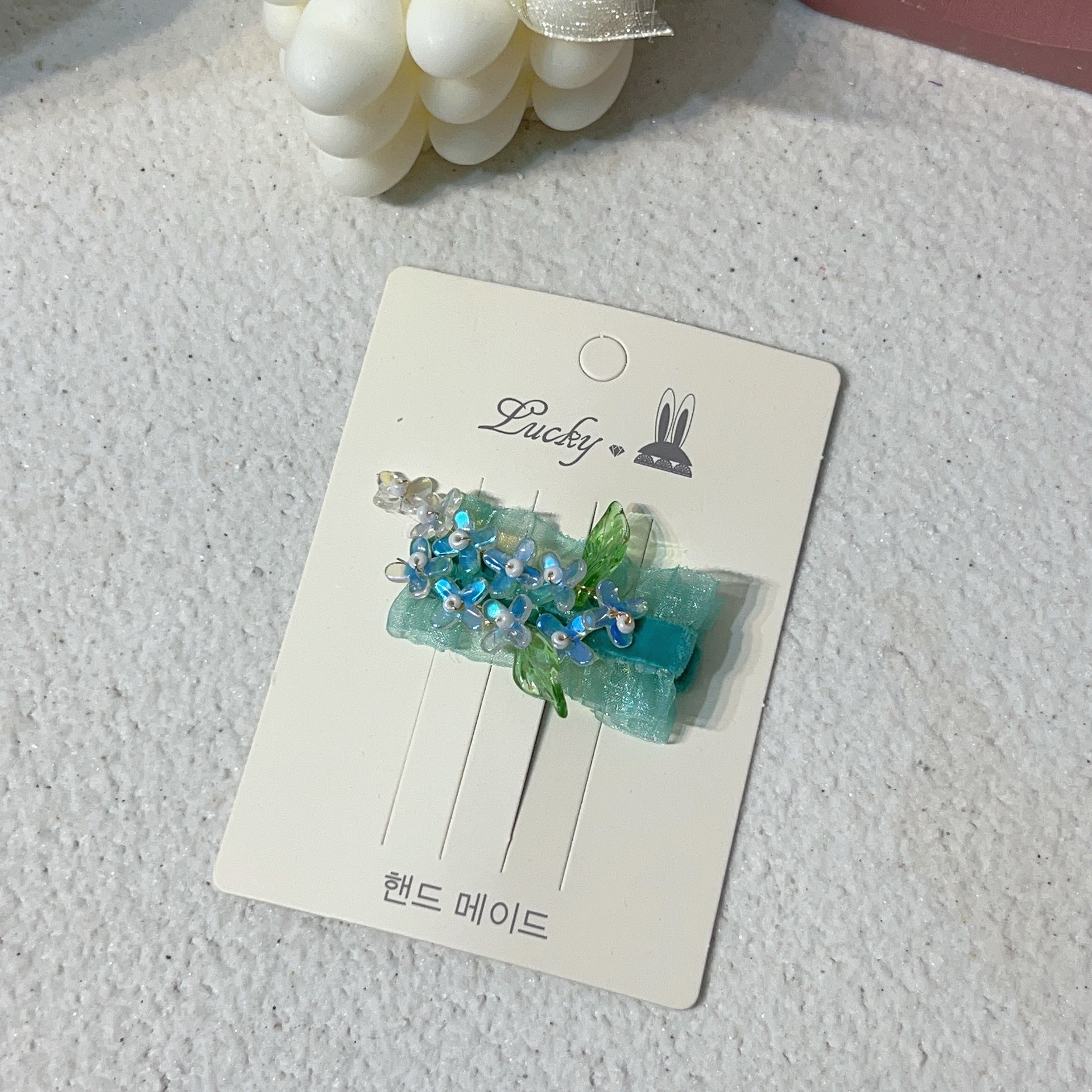 LT10144新款网纱边串珠绿叶小花清新发饰发夹详情5