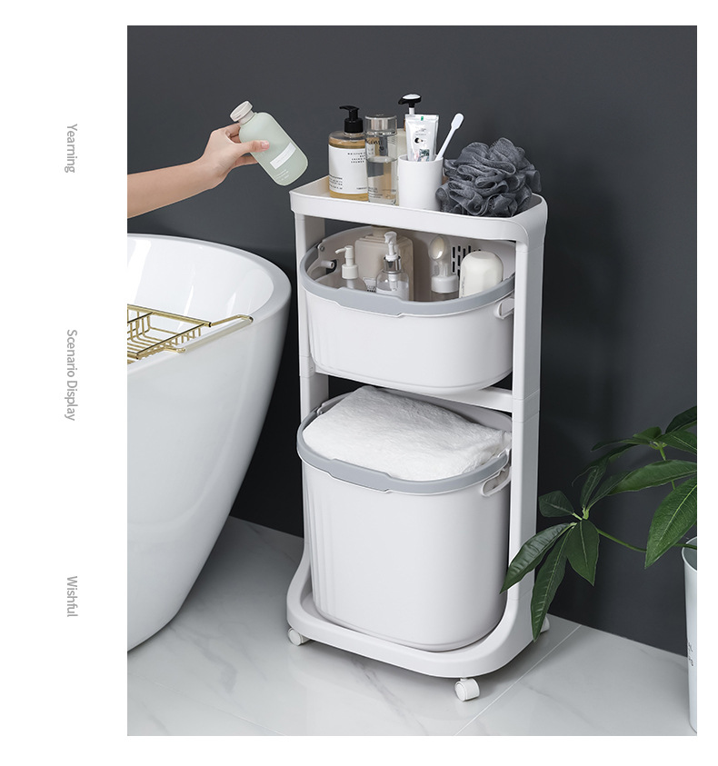 Factory direct sales: Household multi-functional storage rack with wheels, rotating bathroom floor-standing storage basket, bathroom laundry basket pic 28