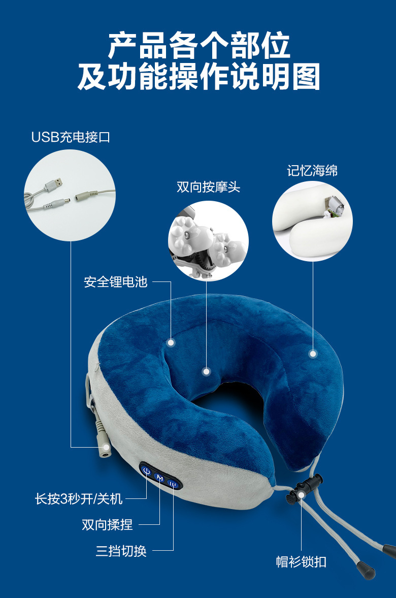Wholesale gifts of multi-functional cervical massage pillows, U-shaped pillows, travel pillows, neck protection pillows and electric massage pillows from the manufacturer pic 9