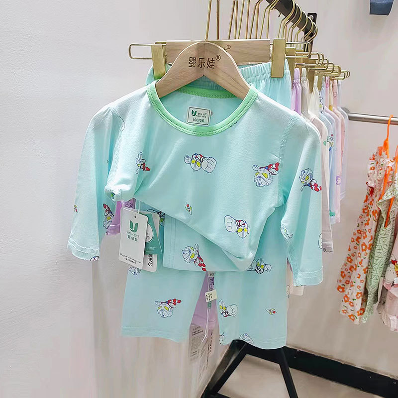 夏季新品小童中童天丝莫代尔空调服儿童七分袖冰爽家居服套装薄款详情16